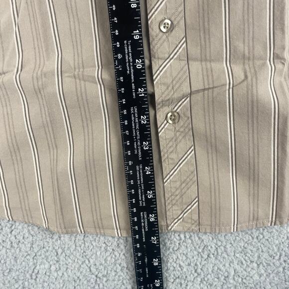 XG Prep Men's Large Brown Striped Crest Short Sleeve Button Up Shirt - Picture 11 of 16